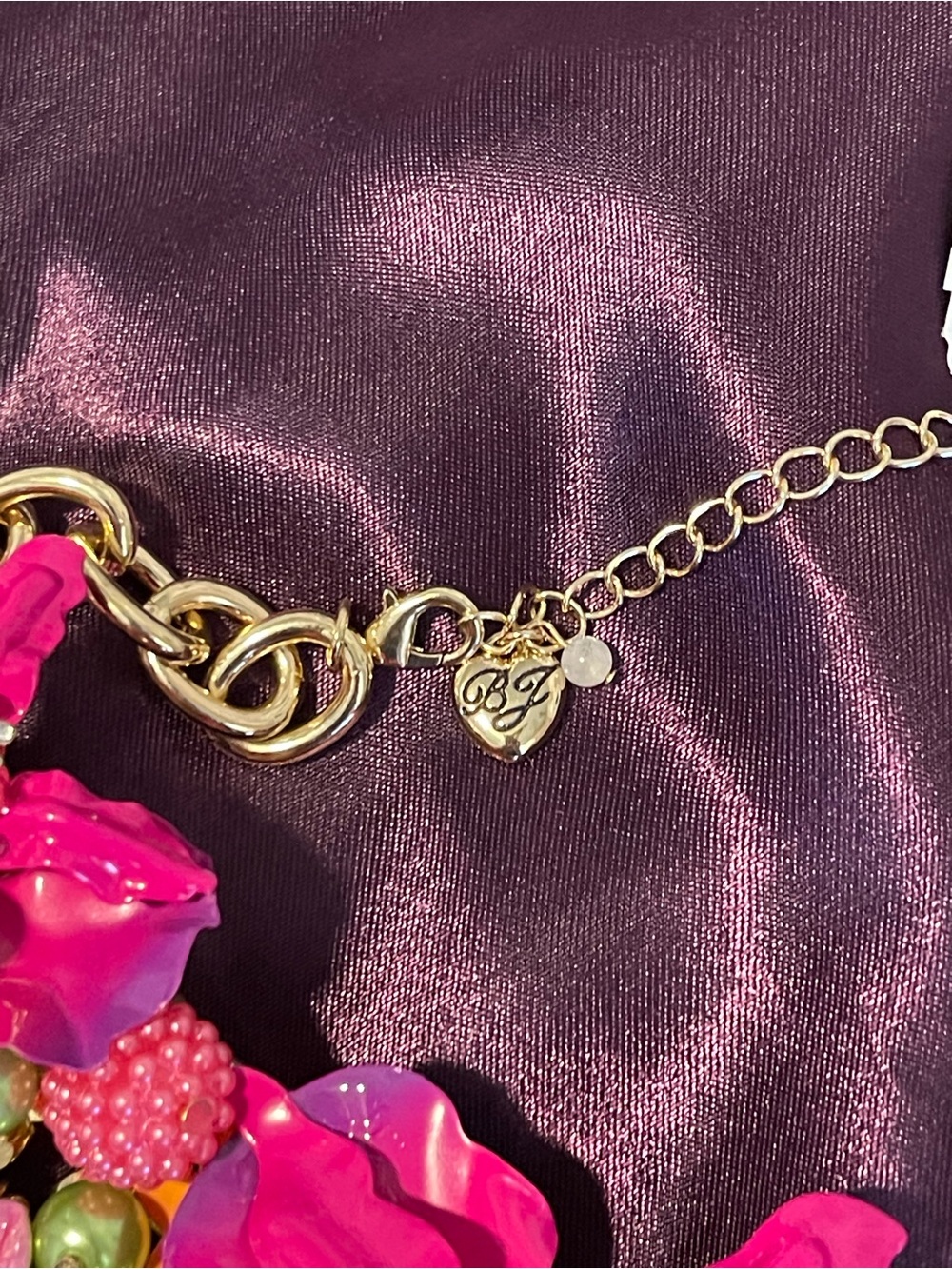 Betsey Johnson Fuchsia Floral Crystal Statement Necklace - Picture 5 of 5